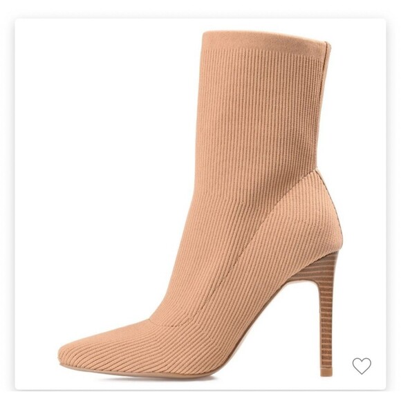 JOURNEE COLLECTION Tan Elissa Pull-On Slim Stack Heel Sock Boots - Picture 5 of 12